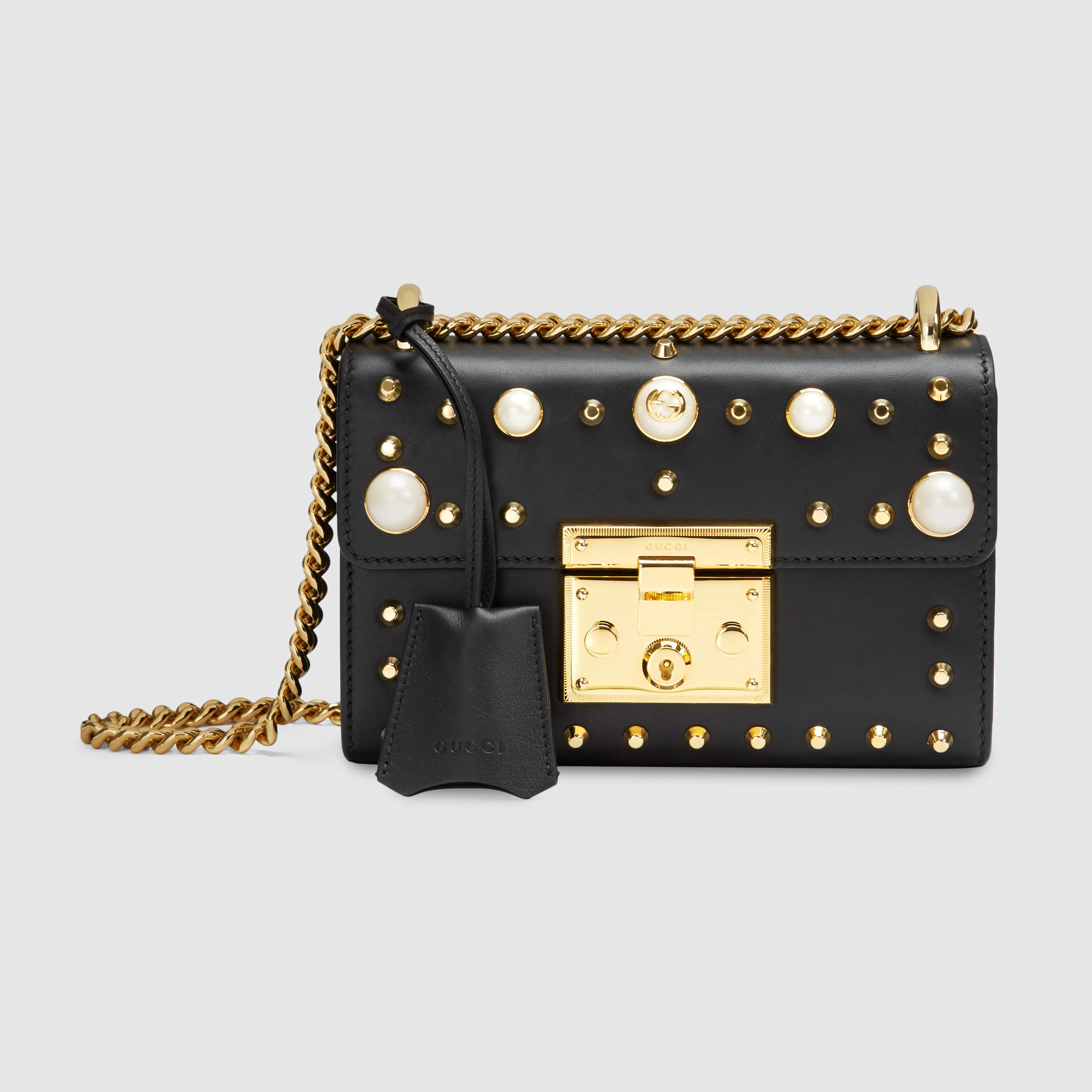 Lyst Gucci Padlock Mini Embellished Leather Shoulder Bag in Black